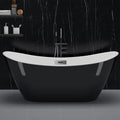59" Acrylic Soaking Bathtub, Deep Modern Tub with Non-Slip Base, CUPC Certified, Space-Saving Bath with Chrome Drain and Overflow, Easy Install for Small Bathrooms, Black