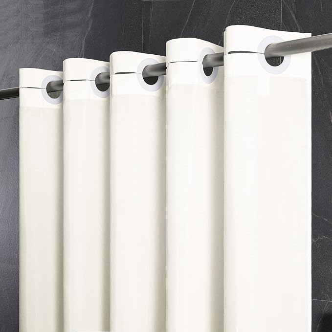 Furlinic No Hook Extra Long Shower Curtain 84 Length,Soft Fabric Bathroom Curtain with 10 Plastic Split Grommets,Waterproof & Machine Washable,Modern Hotel Style,Beige,72x84 Inch