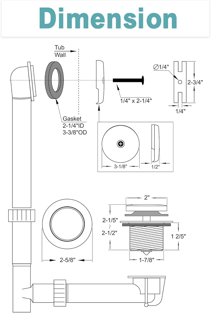 BESTILL Tip-Toe Bathtub Drain Bath Tub Trim Set Conversion Kit with Overflow Faceplate, Matte Black