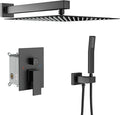 Lordear Rain Shower System 12 Inch Shower Head Faucet Set Matte Black Stainless Steel Square Wall Mounted Rainfall Shower Head with Handheld, Solid Brass Valve Included
