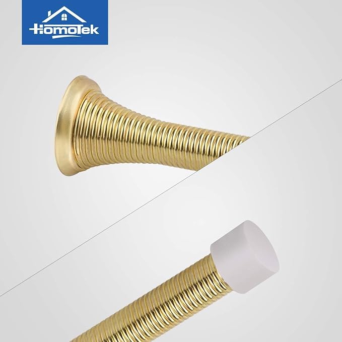 HOMOTEK 20 Pack Spring Door Stopper with Rubber Bumper 3-1/8" Flexible Spring Heavy Duty Wall Door Stop Low Mounted Door Bumper for Home (Bright Brass)