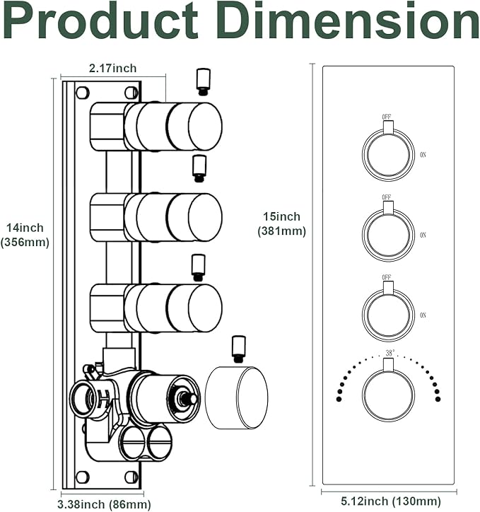 HOMEDEC 3 Way Shower Diverter Valve, 3 Outlets Multi Function Thermostatic Shower Brass Valve Can Run Simultaneously, Brushed Nickel