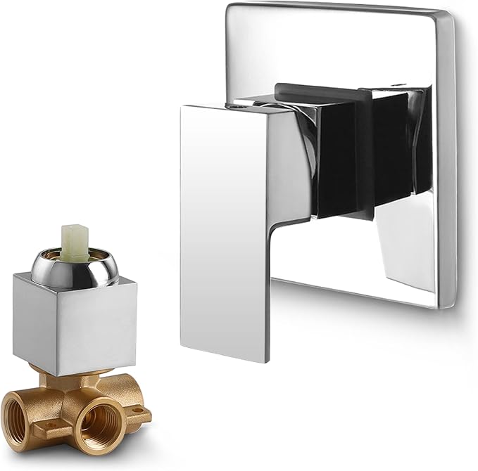 SKOWLL Shower Valve Kit Wall Mount Shower Mixing Valve Kit Brass Body Rough-In Valve Trim Kit, Polished Chrome Single Handle Control Valves Kit