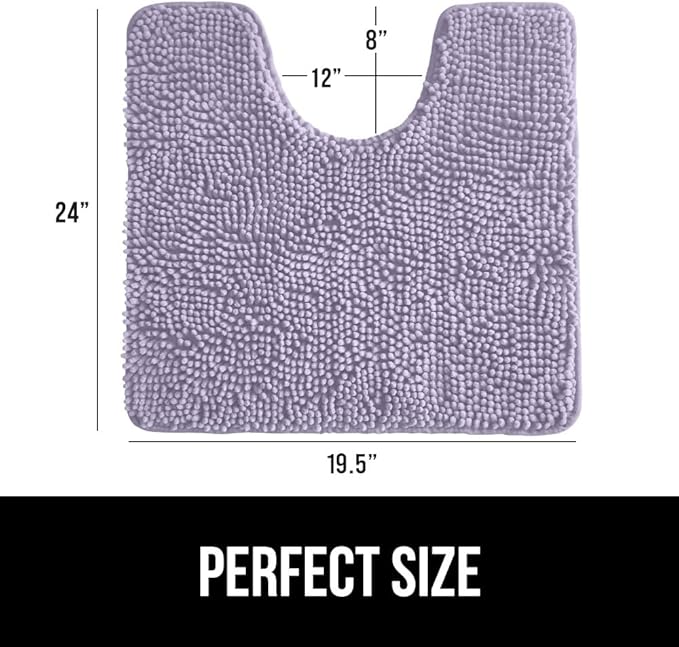 GORILLA GRIP Plush Absorbent Shaggy Chenille Bath Rug Mat for Oval Toilet Base with Rubber Backing, Machine Washable Rugs, Soft Microfiber Contour Mats for Toilets, Bathroom Decor, Lt Purple