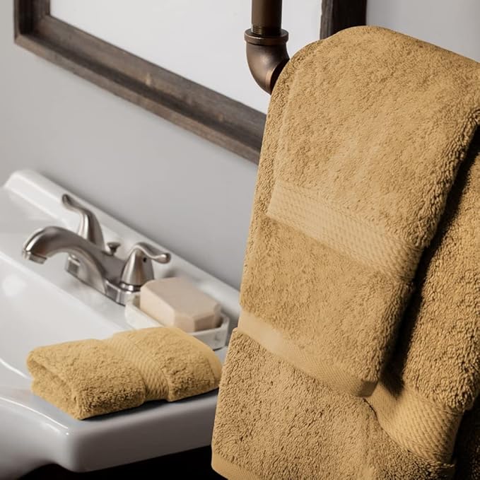 Superior Egyptian Cotton Pile 3 Piece Towel Set, Includes 1 Bath, 1 Hand, 1 Face Towel/Washcloth, Ultra Soft Luxury Towels, Thick Plush Essentials, Guest Bath, Spa, Hotel Bathroom, Toast