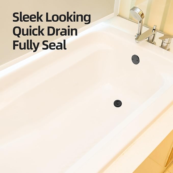 Matte Black Bathtub Drain, Hair Catcher and 2-Hole Overflow Faceplate, 11.5/16 UNC, Lift and Turn Bathtub Drain Replacement, Tub Drain Stopper