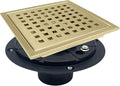 6 Inch Square Shower Drain with Flange, Removeable Grate SUS 304 Stainless Steel Shower Drain with Hair Catcher (Brushed Gold, 6 Inch)