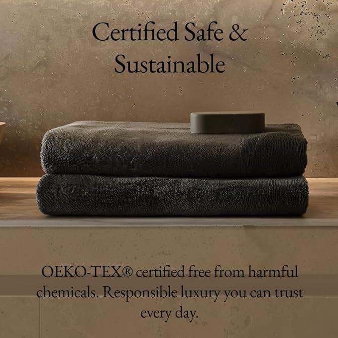 Italic Ultraplush 100% Australian Cotton Towels Standard 6 Piece Set, 2 Bath, 2 Hand, 2 Washcloths, 800GSM Lightweight, Highly Absorbent & Quick Dry Soft Resort Grade Towels (Charcoal)
