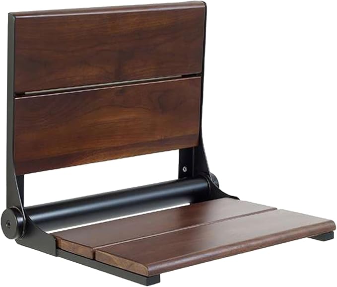Folding Shower Seat Wall Mounted with Back | 500 lbs Maximum Load Capacity | ADA Compliant Safety Assist Teak Shower Seat for Seniors, Handicapped, and Children | 304 Stainless Steel Frame | 26” x 16”