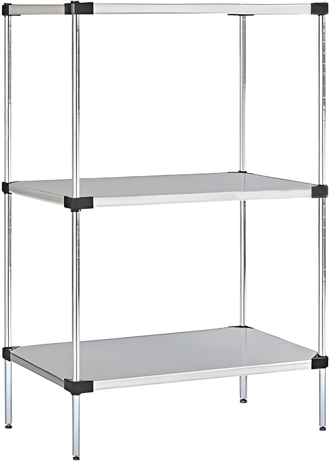 Omega Solid Stainless Steel Shelves, 24" Deep x 72" Wide x 34" High 3 Tier Heavy Duty Solid Shelving Unit for Kitchen Garage Office Restaurant Warehouse 800-lb Per Shelf Weight Capacity