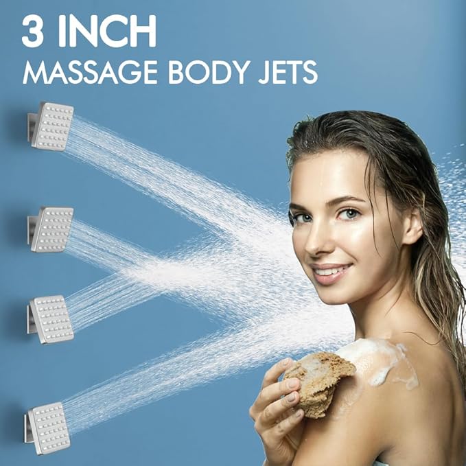 Shower System with Body Jets, Bostingner Shower Faucet Set 12" Rain Shower Head with Handheld Spray, Can Use at Same Time, 3 Way Push Button Diverter Shower Set Complete, Brushed Nickel