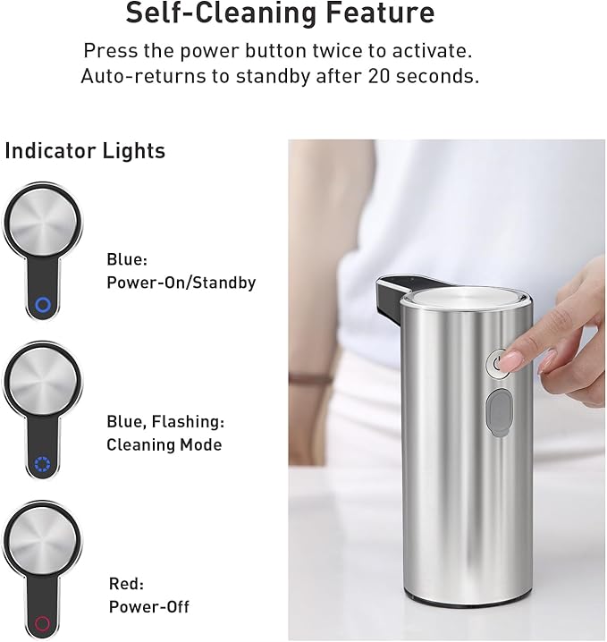 EKO Aroma Touchless Automatic Soap Dispenser for Kitchen and Bathroom, Liquid Hand Soap Dispenser, Water-Resistant and Rechargeable, 9 fl oz (Stainless)