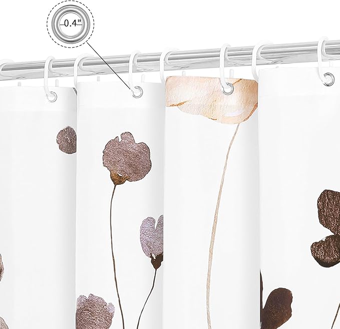 Gibelle Long Shower Curtain 72 x 78, Watercolor Floral Fabric Shower Curtain, Brown Beige Flower Decorative Bathroom Shower Curtain Set
