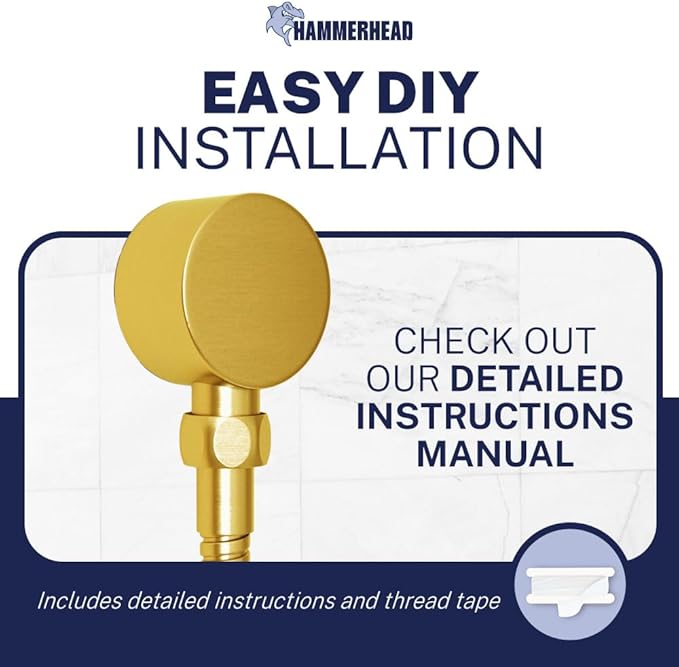 HammerHead Showers Solid Metal Drop Ell Wall Mount Elbow, 1/2" Shower Hose Connector, Round Handheld Shower Head Elbow Adapter, Shower Drop, Brushed Gold