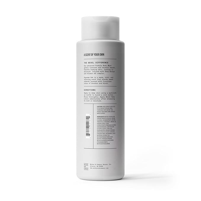 Bevel Moisturizing Body Wash for Men - Supreme Oak Scent with Shea Butter, Vitamin B, and Coconut Oil, 16 Oz (Packaging May Vary)