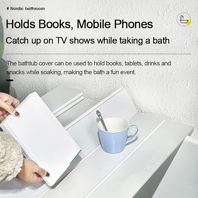 Adjustable Foldable Dust-Proof Bathtub Cover White,Waterproof Shutter Bathtub Tray & Laptop Desk 2 in 1 Fits Most Tubs,Modern Bath Tub Racks for Home(Size:0.47in Thick,Color:92CMx201CM(36.2"x79"))