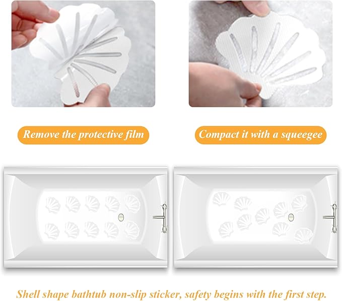 30 Pcs Non Slip Bathtub Stickers White Adhesive Decals Sea Shell Shape Shower Stickers for Floor, Ladders, Bath Tub, Stairs, Bathroom