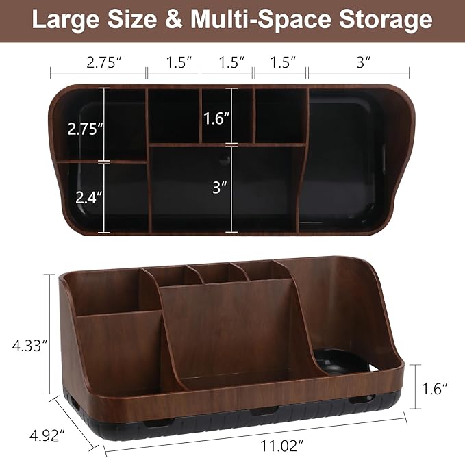 Wood Toothbrush Holders for Bathrooms Countertop Organizer - Detachable 7 Slots Kid Bathroom Decor and Accessories, Wooden Bathroom Sink Storage Organization, Caddy, Tray, Brown