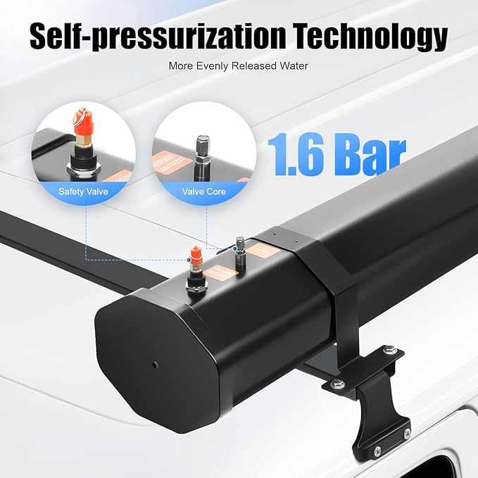 Portable Car Camping Shower, Pressurized Water Tank 7.93 Gallon Roof Rack Mount Road Shower Outdoor Roof Rack Water Tank with 5.58ft Water Hose & Shower Head for Trucks Off Road RV SUV