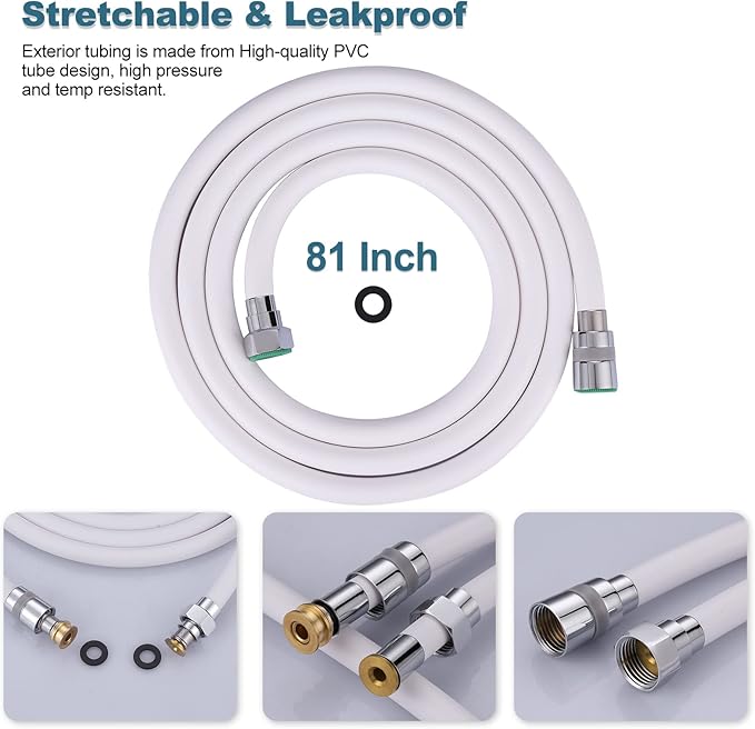 Aleasha Shower Hose, 81 Inches Extra Long Shower Head Hose Extension for Bathing Toilet Cleaning Dogs Bathroom Bathing White Handheld Shower Hose