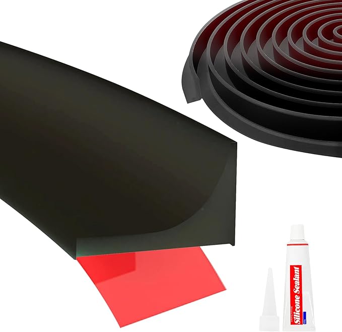 Shower Threshold Water Dam Barrier 98", Silicone Sealant Included, Collapsible Self-Adhesive Water Blocker, Shower Door Water Stopper for Floor Bathroom Kitchen Bathtub Sink
