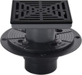 4-1/4 Inch Black Shower Drain Square, Base with Adjustable Drain Flange Kit PVC, Removable Grille Strainer Drain Cover with Screws, SUS304 Stainless Steel