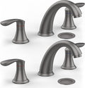 Bathroom Sink Faucet, Faucet for Bathroom Sink, Widespread Gun Grey Bathroom Faucet 3 Hole with Stainless Steel Pop Up Drain and cUPC Lead-Free Hose - (Gun Grey 2 Packs)