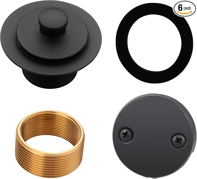 Black tub Drain Lift &Turn Tub Trim Set with Two-Hole Overflow Faceplate Conversion Kit Assembly, Hidrop Bathtub Drain Replacement Trim Kit and Universal Fine/Coarse Thread, Matte Black