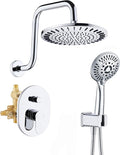 BRIGHT SHOWERS Shower Faucet Set, Shower System with Shower Valve Trim Kit, Double Handle Shower Fixture Rainfall Shower Head and 9-Setting Handheld Spray Combo, Valve Included, Chrome