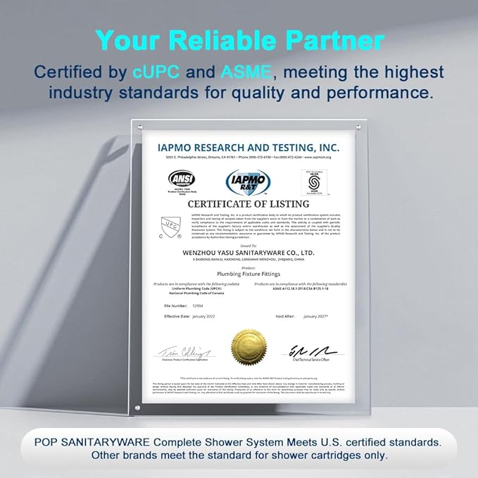 POP SANITARYWARE Brushed Gold Shower System Bathroom Shower Faucet Set with Tub Spout Wall Mounted 8 Inch Shower Head and Handle Set with Handheld 3 Function Tub and Shower Trim Kit with Valve