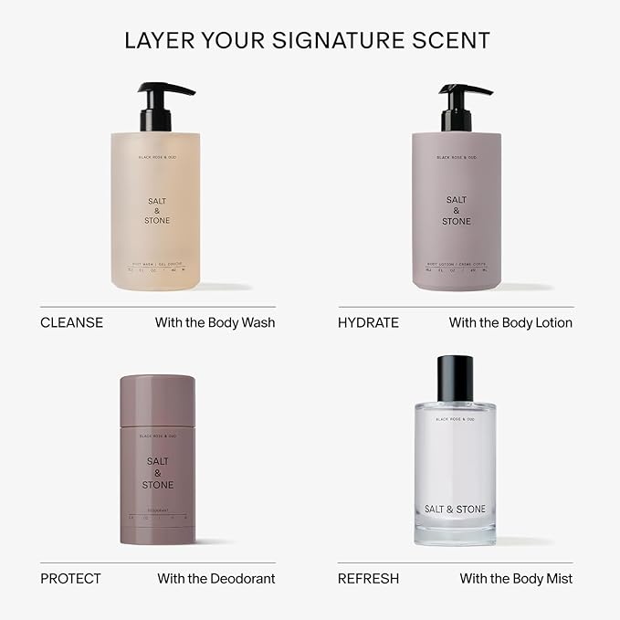 Salt & Stone Body Wash for Women & Men | Black Rose & Oud | Hydrating Gel Cleanser | Clean & Soften Skin | Made with Niacinamide & Hyaluronic Acid | Free From Parabens Sulfates & Phthalates 15.2 fl oz