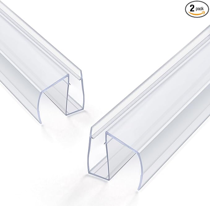 Bathroom Shower Glass Door Bottom Seal Strip, 2PCS 36 Inch Long Clear PVC Seal Strips for 3/8"(10mm) Thick Framless Glass Door Panel
