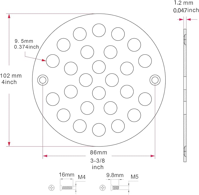 4 Inch Shower Drain Cover,Round Screw-in Floor Drain Cover,Easy-to-Install Replacement Cover Black