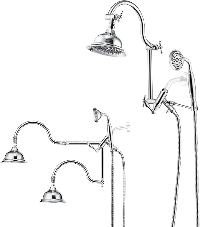 Bagnolux Solid Brass 6" High Pressure Rain Shower Head Combo with 21" Extension Arm - Wide Rainfall Showerhead with 3.3" Handheld Water Spray - Adjustable Dual Showerhead with 71" Shower Hose, Chrome