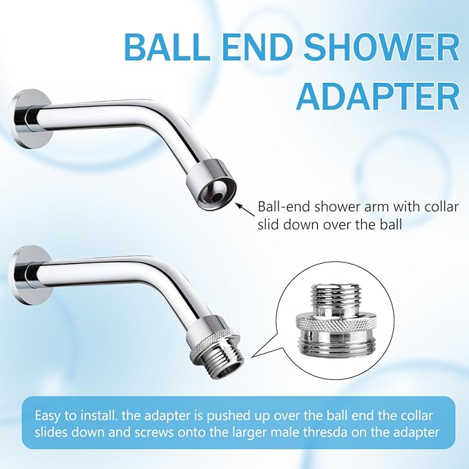 Ball End Shower Arm Adapter for Converting Old Fashioned Ball Shower Arm to 1/2'' Standard Fittings 14UN 16UN for Most Old-Fashioned Ball Head Shower Arms 3 Pieces