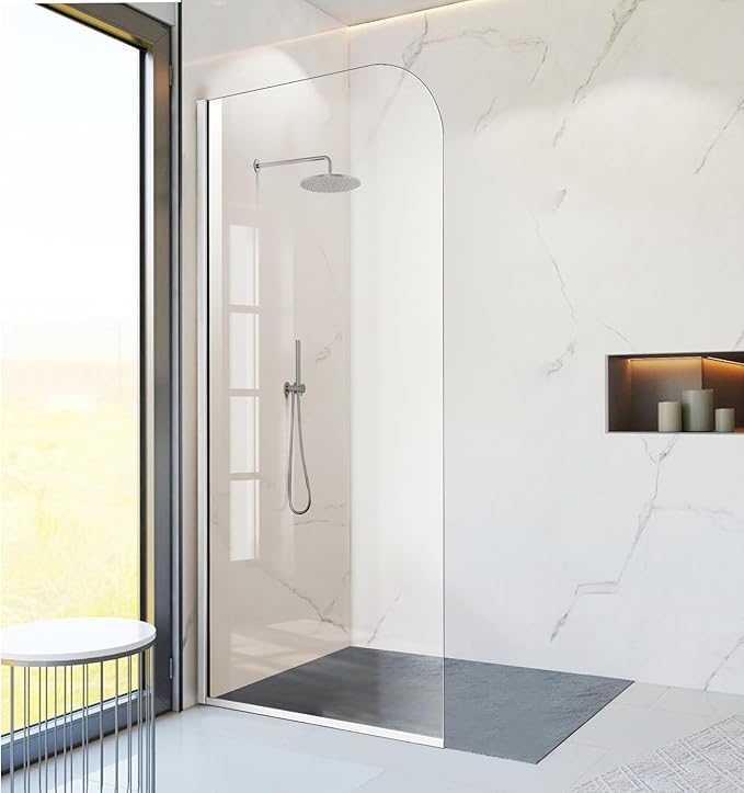 Glass Shower Panel, 30" W x 78" H Semi-Framed Fixed Shower Panel in Silver with 5/16"(8mm) Clear Tempered Glass Door, Simple Shower Door Panel for Bathroom