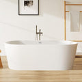 FerdY Shangri-La 67" Acrylic Freestanding Bathtub, Ergonomic Lightweight Classic Oval Soaking Bathtub with Toe-Tap Chrome Drain, Classic Slotted Overflow, Glossy White