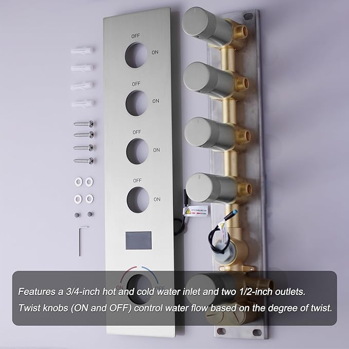 Brushed Nickel Digital Display Shower System with 16X24 inch Ceiling Mounted Shower Head(Rain&Waterfall Modes), with Handheld Spray and 6 PCS Dual Modes Body Jet