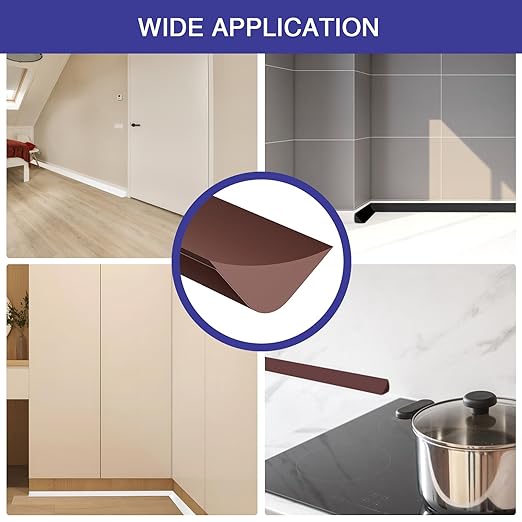 Flexible Molding Trim, Flexible Bendable Adhesive Caulking Strip, Molded Trim, Peel and Stick Home Decorative Edge for Bathroom, Kitchen, Floor, Wall (Dark Brown, 0.83in x 0.24in x 10ft)