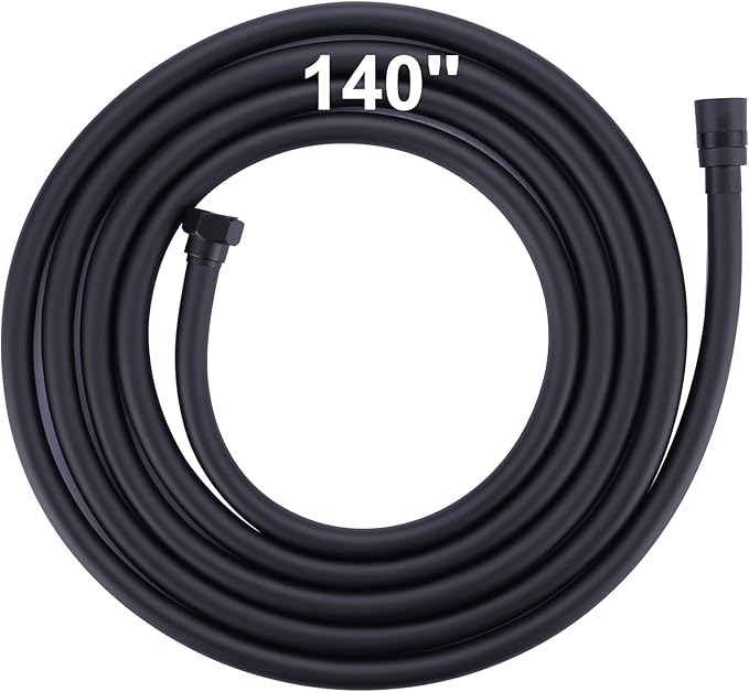 Aleasha Extra Long PVC Shower Hose Replacement for Bathing, Toilet Cleaning, Dogs - Matte Black 140 Inch Long Hose