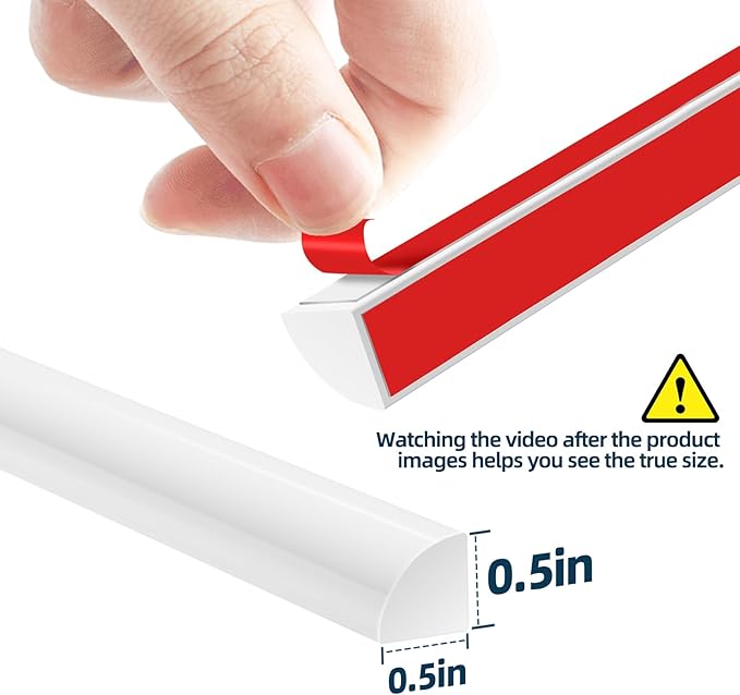 Flexible Quarter Round Molding Trim, Self Adhesive Wall Trim Mini Peel and Stick Rubber Trim Molding for Floor, Bathroom, Kitchen, Countertop, 236" L x 0.5" W x 0.5" H (White, 236Inch)