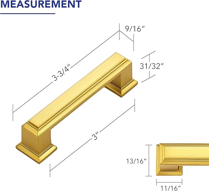 Ravinte Hardware 15 Pack Brushed Brass Cabinet Pulls, 3 Inch (76mm) Hole Center Zinc Alloy Drawer Handles for Kitchen Cabinets, Cupboards, Dressers, Square Solid Metal Hardware