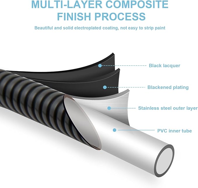 OFFO Shower Hose, Kink Free Stainless Steel Shower Hose Attachment Electroplating Handheld Shower Head Hose Flex Hoses Extension with Brass Insert & Nut for Pet Bathing Cleaning 60 in, Matte Black