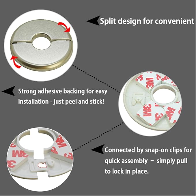 2pcs Wall Split Flange, Self-Adhesive Escutcheon Plate for 28mm/1.1" Dia Pipe, ABS Round Plumbing Cover Plates for Bathroom Kitchen Toilet Faucet, Gold