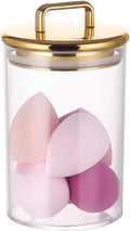 24 oz Medium Acrylic Storage Apothecary Jar with Gold Airtight Lid | Bathroom Vanity Organizer Containers | Ideal Decorative Canisters for Shells, Bath Salt, Grains, Cotton Ball, Flossers