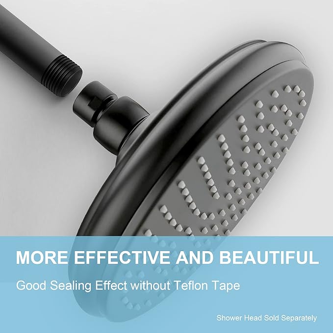 OFFO Shower Arm with Flange, 3 in Ceiling Mount Replacement Rain Shower Head Straight Arm Ceiling-Mounted For Fixed Shower Head & High Pressure Rain, Matte Black