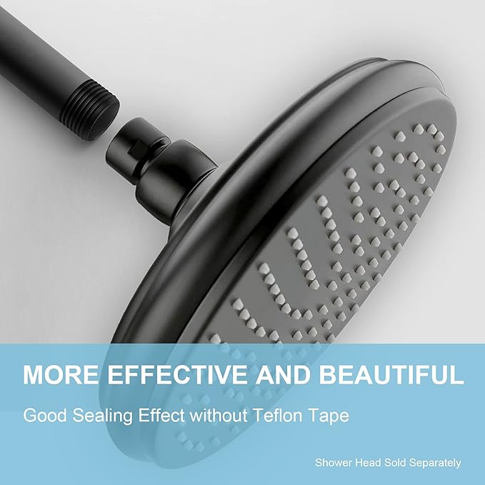 OFFO Shower Arm with Flange, 6 in Ceiling Mount Replacement Rain Shower Head Straight Arm Ceiling-Mounted For Fixed Shower Head & High Pressure Rain, Matte Black