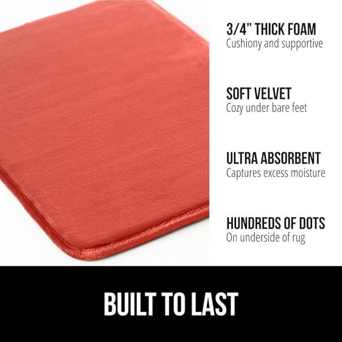 GORILLA GRIP Memory Foam Bath Mat, Soft Absorbent Velvet Bathroom Mats, Durable Dots on Underside, Machine Washable Bathmat, Carpet Rug Room Decor for Shower Tub Floor RV, 30x20 Rugs, Coral