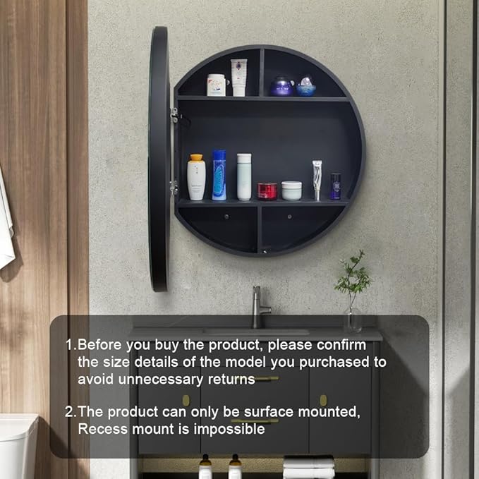 26inch Round Medicine Cabinet with Lights,Led Medicine Cabinet with Defogger,Illuminated Mirror Cabinet for Bathroom,Dimmable,Anti-Fog,3000k-6500K Color Temperature