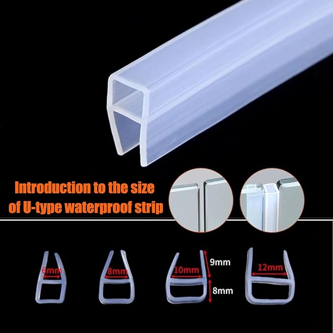 Frameless Soft Shower Door Sweep Seal Drip Rail, Glass Shower Silicone Door Seal Strip,Weatherproof Silicone Seal Fit for Glass (U Type, 8mm (5/16"))